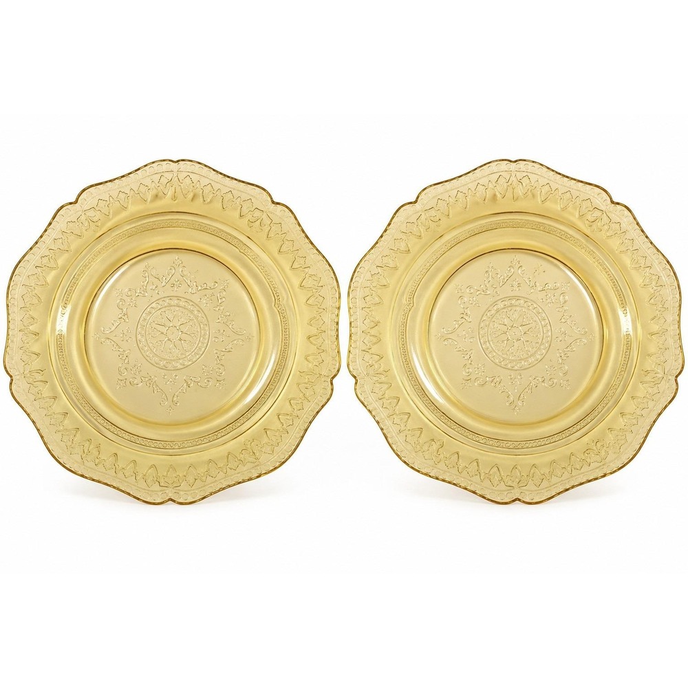 Federal Glass Patrician Spoke Amber 8" Dinner Plates Depression Glass Set of 2